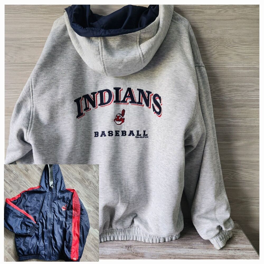 Puma Mens Vintage Cleveland Indians Reversible Jacket Y2k Chief Wahoo Logo